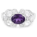 2.75 Carat Genuine Amethyst and White Zircon .925 Sterling Silver Ring