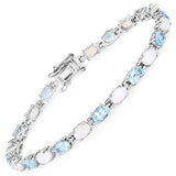 9.02 Carat Genuine Blue Topaz and Opal .925 Sterling Silver Bracelet
