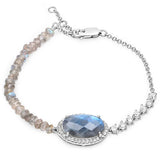 17.49 Carat Genuine Labradorite and White Topaz .925 Sterling Silver Bracelet