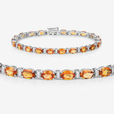 16.73 Carat Genuine Orange Sapphire and White Diamond 14K White Gold Bracelet