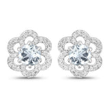 0.60 Carat Genuine Aquamarine and White Diamond 14K White Gold Earrings