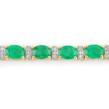 14.05 Carat Genuine Zambian Emerald and White Diamond 14K Yellow Gold Bracelet