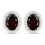 2.77 Carat Genuine Garnet and White Diamond .925 Sterling Silver Earrings
