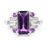 4.20 Carat Genuine Amethyst and White Topaz .925 Sterling Silver Ring