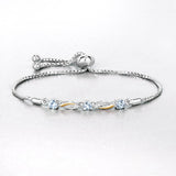 0.74 Carat Genuine Aquamarine and White Sapphire .925 Sterling Silver Bracelet