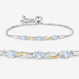 0.74 Carat Genuine Aquamarine and White Sapphire .925 Sterling Silver Bracelet