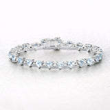 7.71 Carat Genuine Aquamarine and White Diamond .925 Sterling Silver Bracelet