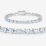 7.71 Carat Genuine Aquamarine and White Diamond .925 Sterling Silver Bracelet