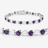 6.59 Carat Genuine Amethyst and White Diamond .925 Sterling Silver Bracelet