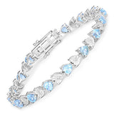 7.64 Carat Genuine Blue Topaz and White Diamond .925 Sterling Silver Bracelet