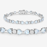 7.36 Carat Genuine Aquamarine and White Diamond .925 Sterling Silver Bracelet