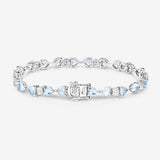 7.36 Carat Genuine Aquamarine and White Diamond .925 Sterling Silver Bracelet