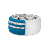 .925 Sterling Silver Turquoise Enamel 5/8 Cttw Round Diamond Wide Band Statement Ring (F-G Color, VS1-VS2 Clarity) - Size 7
