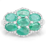 3.33 Carat Genuine Zambian Emerald and White Zircon .925 Sterling Silver Ring