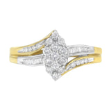 10K Yellow and White Gold 1/2 Cttw Diamond Marquise Shaped Cluster Split Shank Ring (H-I Color, SI2-I1 Clarity) - Size 7