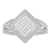 .925 Sterling Silver 1/3 Cttw Invisible Set Princess-Cut Diamond Rhombus and Beaded Halo Ring (H-I Color, SI1-SI2 Clarity) - Ring Size 7