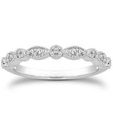 14k White Gold Vintage Look Fancy Pave Diamond Milgrain Wedding Ring Band