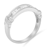.925 Sterling Silver 1/2 Cttw Baguette Cut Diamond Channel Set X-Station Wedding Ring (H-I Color, I1-I2 Clarity) - Size 6-1/2