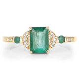 1.07 Carat Genuine Zambian Emerald and White Diamond 14K Yellow Gold Ring