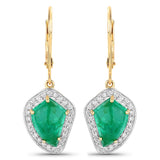 6.40 Carat Genuine Colombian Emerald and White Diamond 14K Yellow Gold Earrings