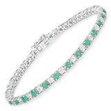 5.77 Carat Genuine Emerald and White Topaz .925 Sterling Silver Bracelet