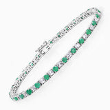 5.77 Carat Genuine Emerald and White Topaz .925 Sterling Silver Bracelet
