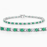 5.77 Carat Genuine Emerald and White Topaz .925 Sterling Silver Bracelet