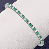 5.77 Carat Genuine Emerald and White Topaz .925 Sterling Silver Bracelet