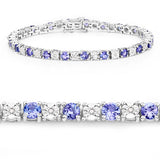 5.44 Carat Genuine Tanzanite and White Diamond .925 Sterling Silver Bracelet
