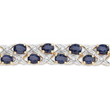 14K Yellow Gold Plated 12.53 Carat Genuine Blue Sapphire and White Diamond .925 Sterling Silver Bracelet