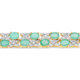 14K Yellow Gold Plated 10.37 Carat Genuine Emerald and White Diamond .925 Sterling Silver Bracelet