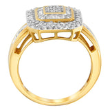 10K Yellow Gold 1/2 Cttw Diamond Square Cluster Cocktail Ring