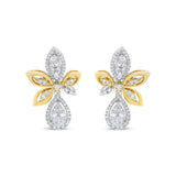 14K White and Yellow Gold 1.00 Cttw Round Pave-Set Diamond Teardrop and Marquise Shape Drop Dangle Earrings (H-I Color, SI1-SI2 Clarity)