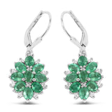 3.04 Carat Genuine Zambian Emerald and White Zircon .925 Sterling Silver Earrings