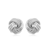 14k White Gold Love Knot with Ridge Texture Earrings