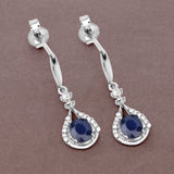 0.86 Carat Genuine Blue Sapphire and White Diamond 14K White Gold Earrings