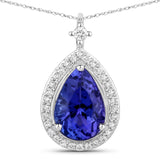 2.20 Carat Genuine Tanzanite and White Diamond 14K White Gold Pendant