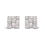 10K White Gold 1/7 Cttw Round and Baguette Diamond Mosaic Square Stud Earrings (H-I Color, I1-I2 Clarity)