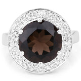 4.52 Carat Genuine Smoky Quartz and White Topaz .925 Sterling Silver Ring