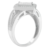 .925 Sterling Silver 1/3 Cttw Invisible Set Princess-Cut Diamond Rhombus and Beaded Halo Ring (H-I Color, SI1-SI2 Clarity) - Ring Size 7