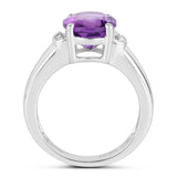3.32 Carat Genuine  Amethyst and White Topaz .925 Sterling Silver Ring