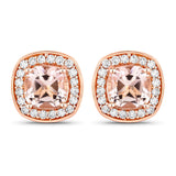 1.68 Carat Genuine Morganite and White Diamond 14K Rose Gold Earrings