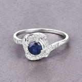0.73 Carat Genuine Blue Sapphire and White Diamond 14K White Gold Ring