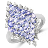 2.40 Carat Genuine Tanzanite and White Topaz .925 Sterling Silver Ring