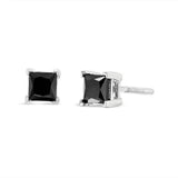 .925 Sterling Silver 4.00 Cttw Princess-Cut Square Black Diamond Classic 4-Prong Stud Earrings with Screw Backs