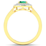 0.88 Carat Genuine Zambian Emerald  and White Diamond 14K Yellow Gold Ring
