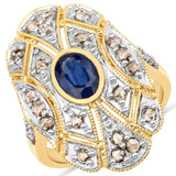 1.84 Carat Genuine Blue Sapphire and Diamond .925 Sterling Silver Ring