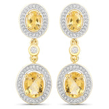 18K Yellow Gold Plated 5.70 Carat Genuine Citrine and White Topaz .925 Sterling Silver Earrings