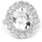 5.90 Carat Genuine Crystal Quartz and Swiss Blue Topaz .925 Sterling Silver Ring