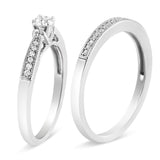 .925 Sterling Silver 1/3 Cttw Diamond Classic Engagement Ring Bridal Set with Milgrain (I-J Color, I3 Clarity) - Ring Size 7